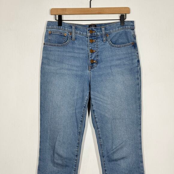 J Crew Essential Straight Jeans Size 28 Blue Denim Button Fly Frayed Hem Stretch - Picture 3 of 12